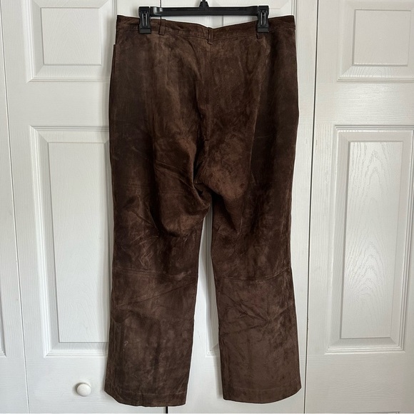 C'est City Pants Womens 12 Brown Suede Straight Leg Genuine Leather Classic - Picture 2 of 11